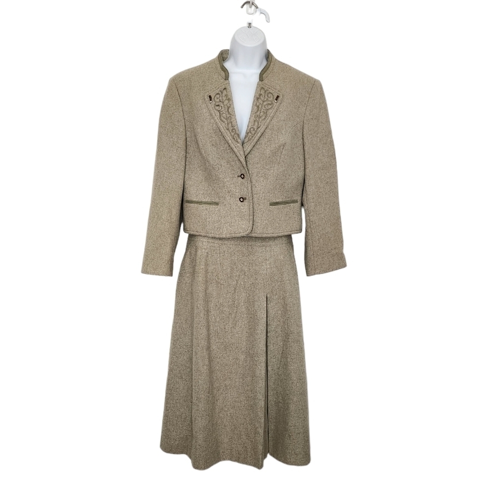 Österreichischer Loden Made In Austria PERMA 2pc Skirt Suit Pure New Wool 42.